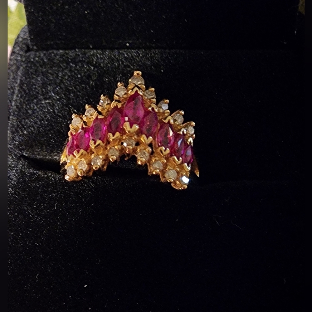 Fine Jewelry 14K Yellow Gold Rubies And Diamond Ring